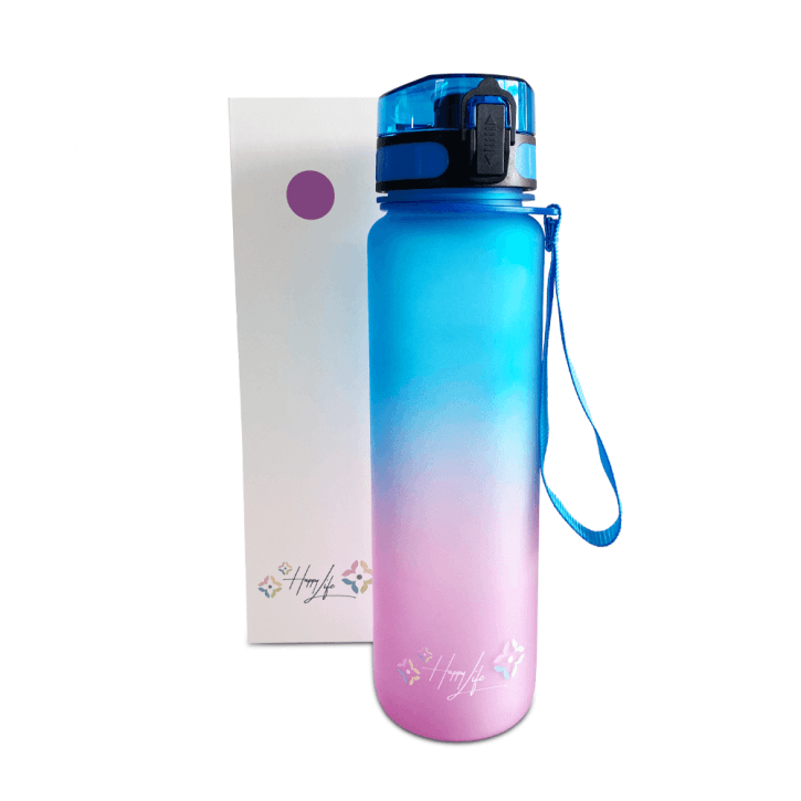 HAPPY LIFE - Premium Trinkflasche - Blue/Pink