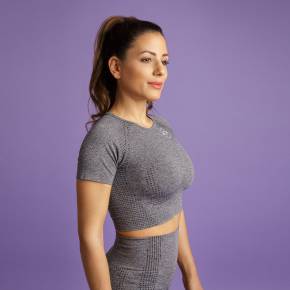 HEART & MOTION - SEAMLESS BASIC T-SHIRT CROP TOP STONE GREY