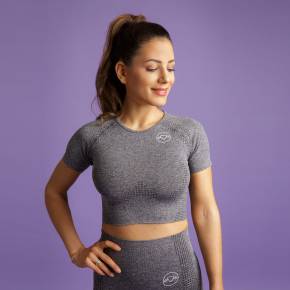 HEART & MOTION - SEAMLESS BASIC T-SHIRT CROP TOP STONE GREY